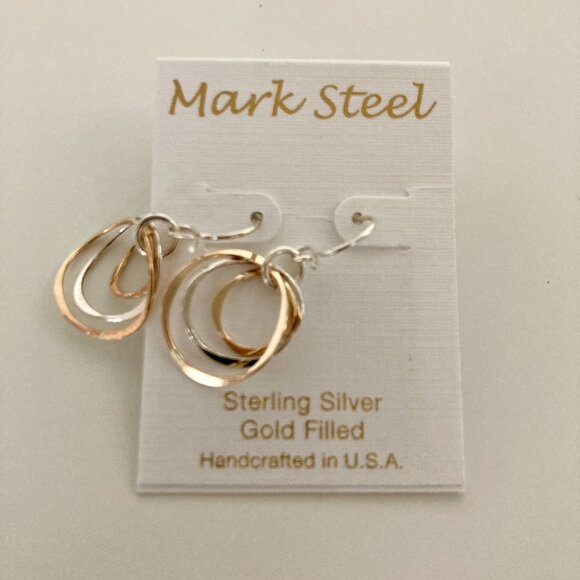 Mark Steel Triple Hoop Earrings, Sterling Silver & Gold-Filled, NWT, made in USA - Picture 3 of 6